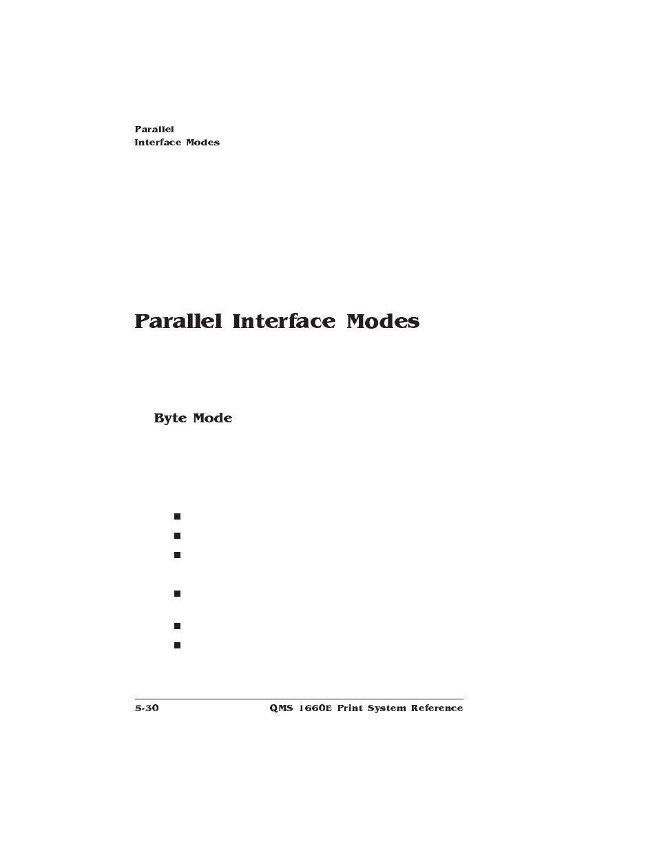 Parallel interface modes, Byte mode, Ieee 1284 bidirectional parallel interface modes | HP QMS 1660E User Manual | Page 128 / 314