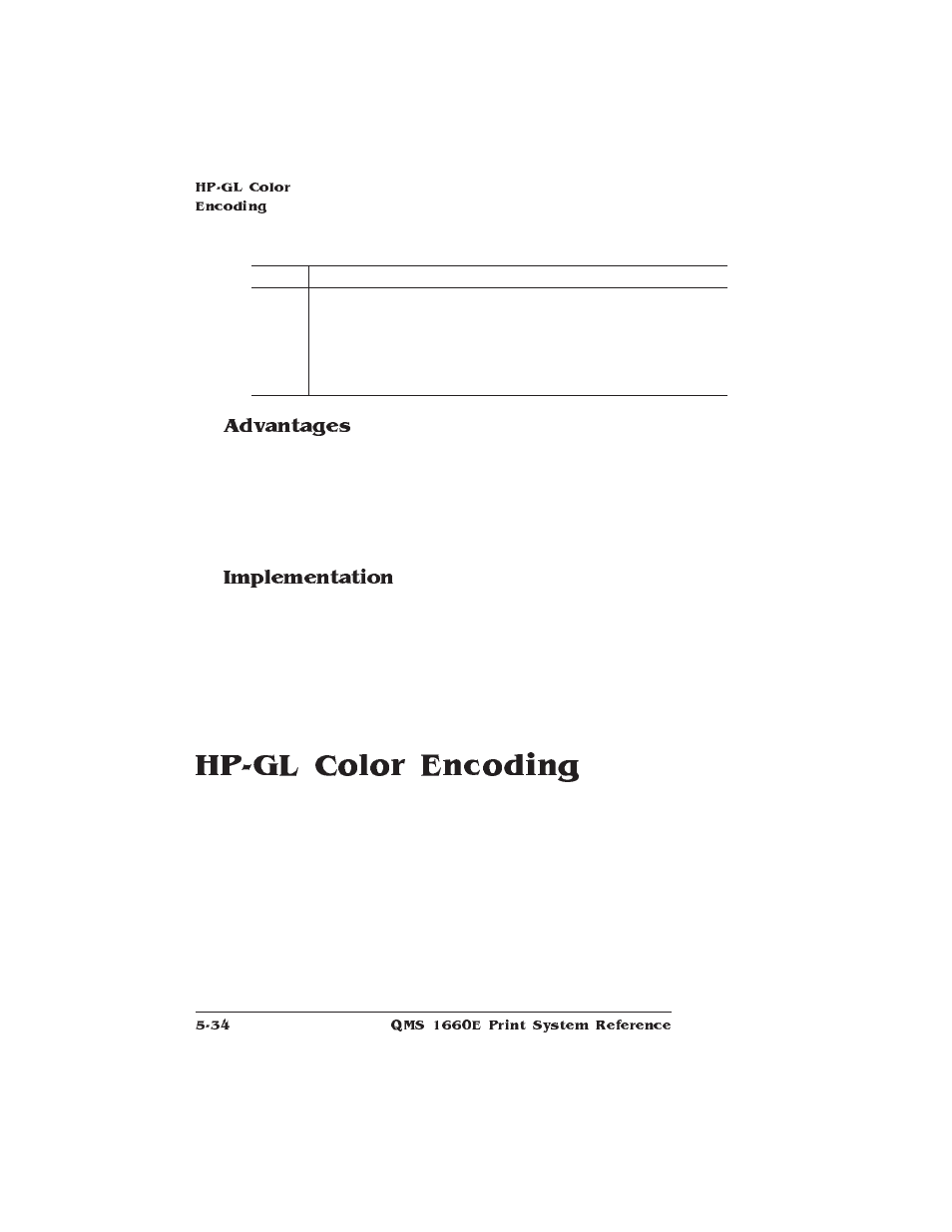 Advantages, Implementation, Hp-gl color encoding | HP QMS 1660E User Manual | Page 132 / 314