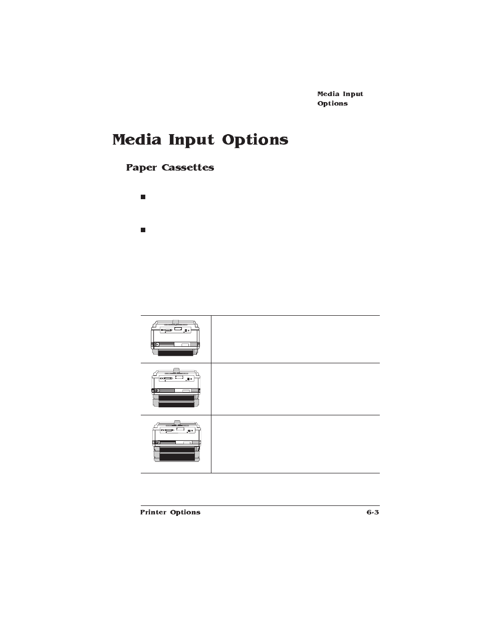 Media input options, Paper cassettes | HP QMS 1660E User Manual | Page 137 / 314
