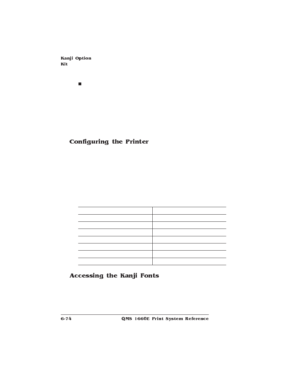 Configuring the printer, Accessing the kanji fonts | HP QMS 1660E User Manual | Page 208 / 314