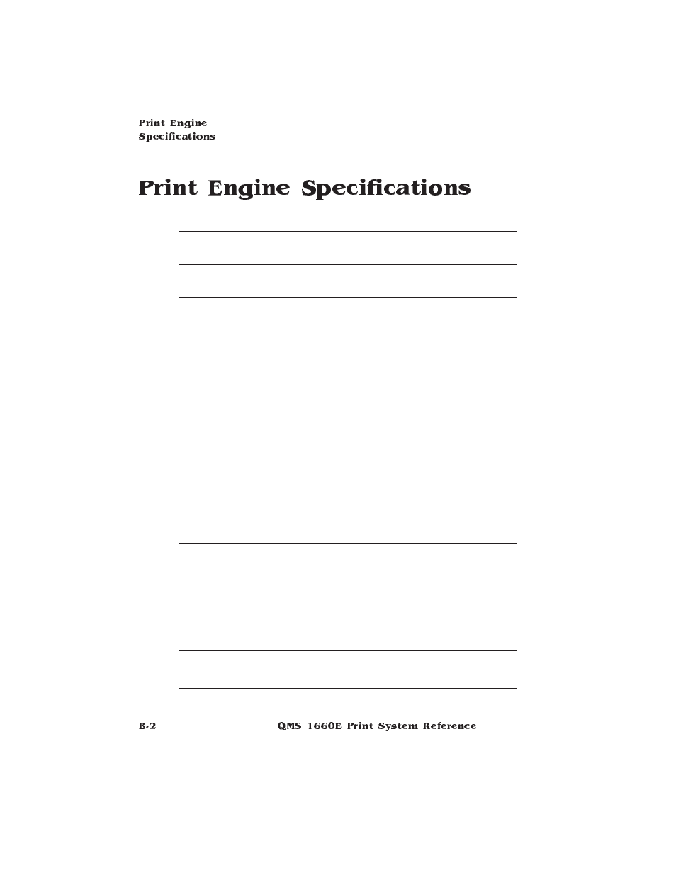 Print engine specifications | HP QMS 1660E User Manual | Page 232 / 314