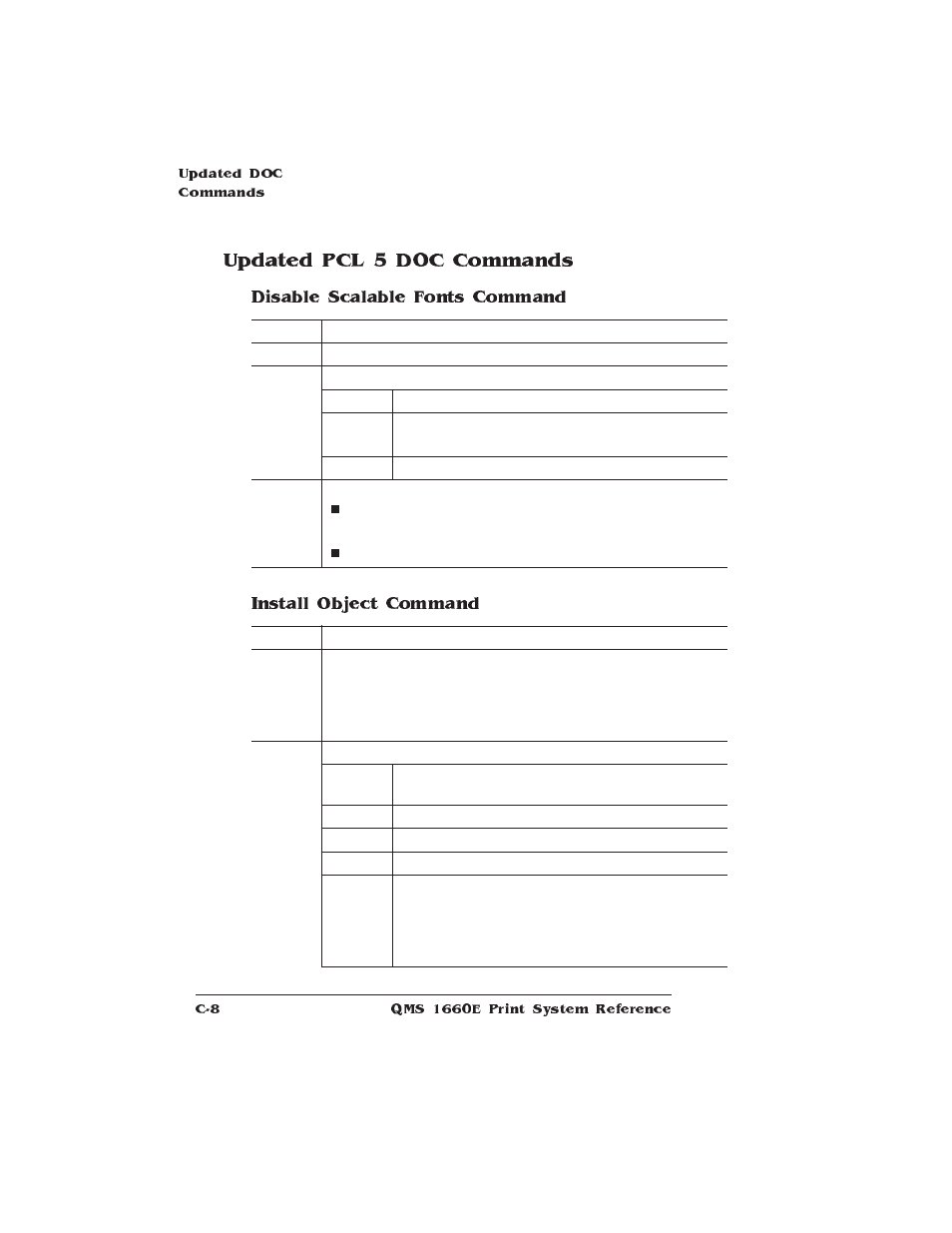 Updated pcl 5 doc commands, Updated pcl 5 terminology | HP QMS 1660E User Manual | Page 254 / 314