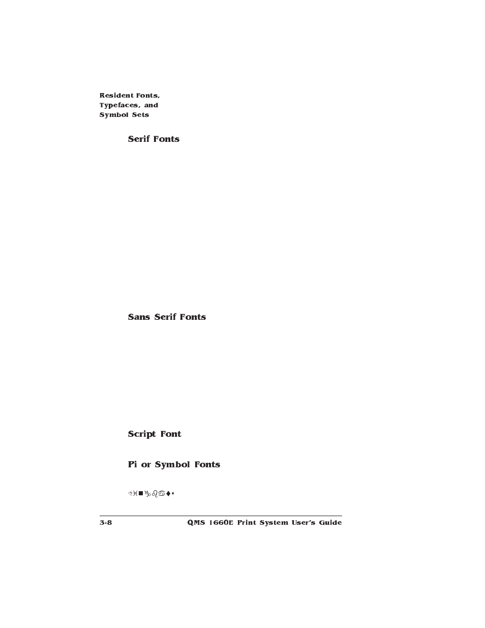 Serif fonts sans serif fonts script font, Pi or symbol fonts | HP QMS 1660E User Manual | Page 30 / 314