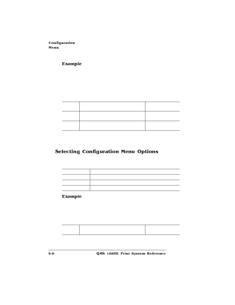 Selecting configuration menu options, Example | HP QMS 1660E User Manual | Page 38 / 314