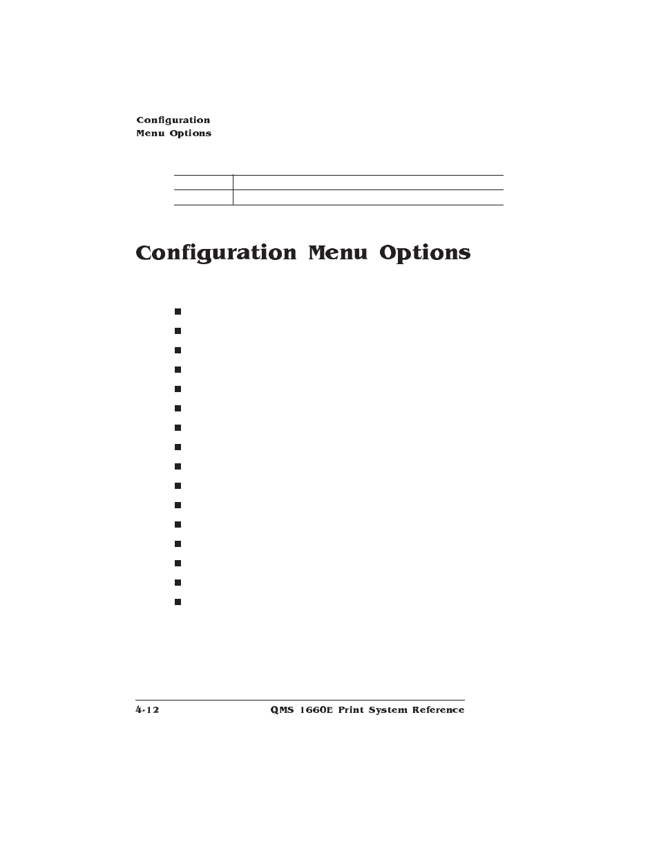 Configuration menu options | HP QMS 1660E User Manual | Page 44 / 314
