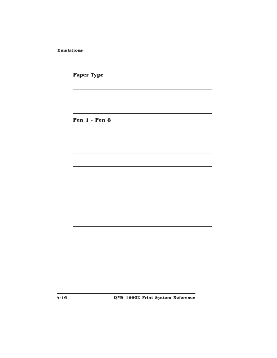 Paper type, Pen 1 - pen 8 | HP QMS 1660E User Manual | Page 48 / 314