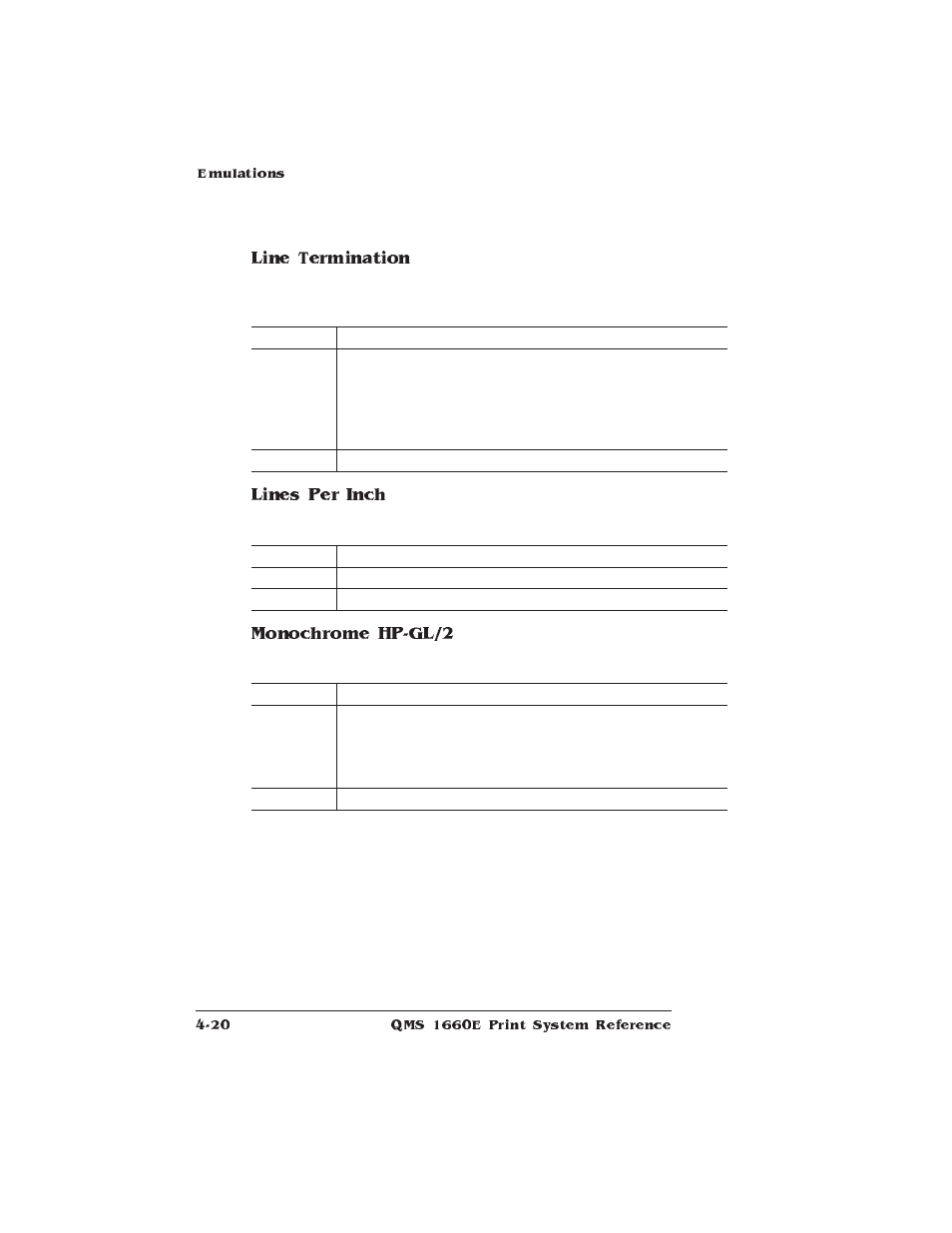 Line termination, Lines per inch, Monochrome hp-gl/2 | HP QMS 1660E User Manual | Page 52 / 314