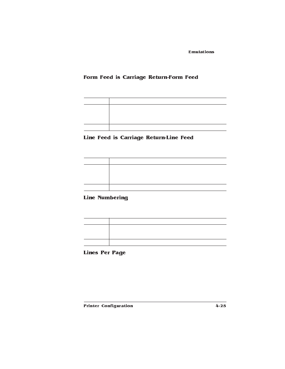 Form feed is carriage return-form feed, Line feed is carriage return-line feed, Line numbering | Lines per page | HP QMS 1660E User Manual | Page 57 / 314