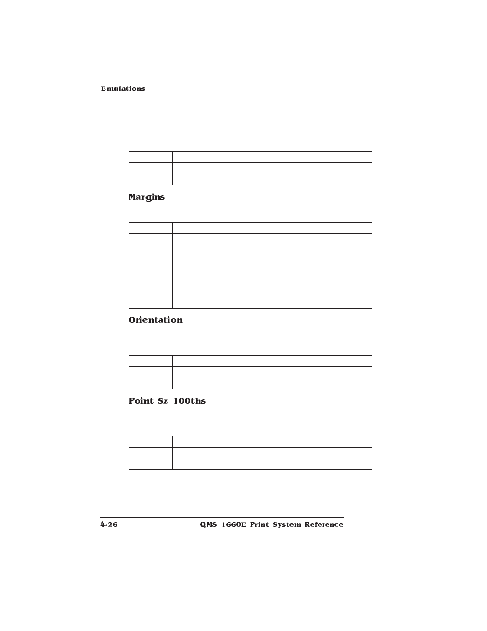 Margins, Orientation, Point sz 100ths | HP QMS 1660E User Manual | Page 58 / 314