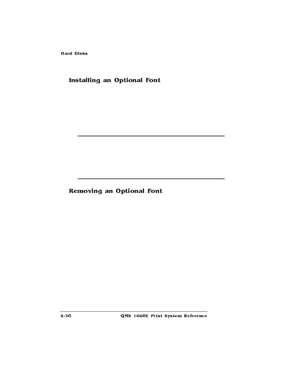 Installing an optional font, Removing an optional font | HP QMS 1660E User Manual | Page 62 / 314