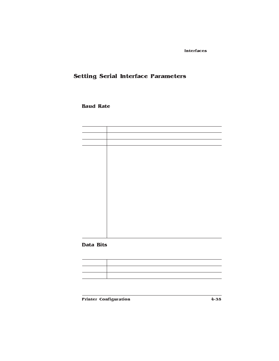 Setting serial interface parameters, Baud rate, Data bits | HP QMS 1660E User Manual | Page 67 / 314