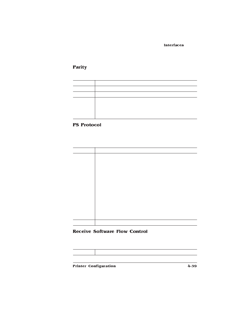 Parity, Ps protocol, Receive software flow control | HP QMS 1660E User Manual | Page 71 / 314