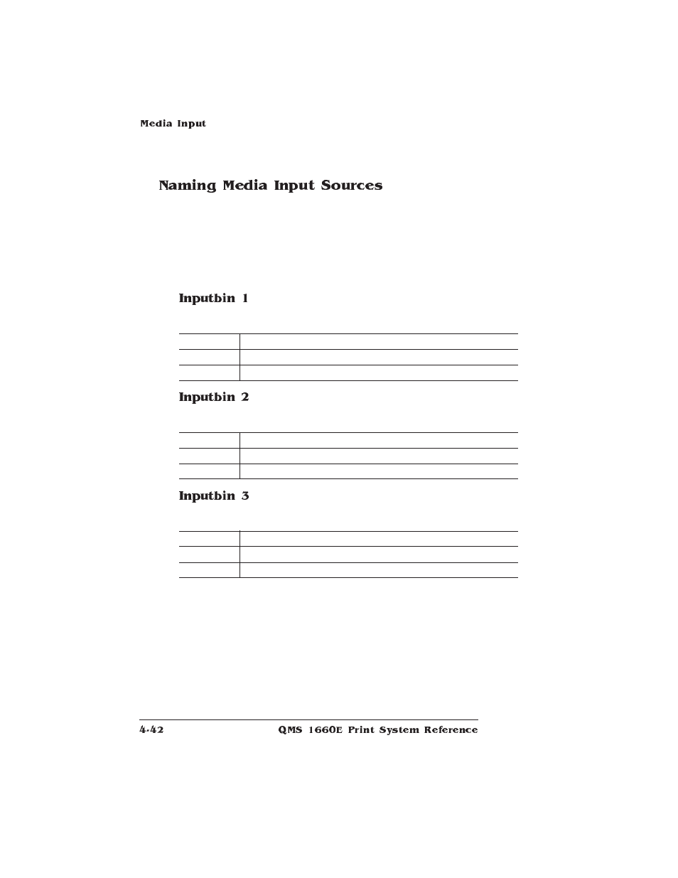Naming media input sources, Inputbin 1, Inputbin 2 | Inputbin 3 | HP QMS 1660E User Manual | Page 74 / 314