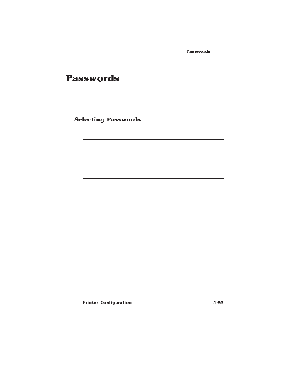 Passwords, Selecting passwords | HP QMS 1660E User Manual | Page 85 / 314