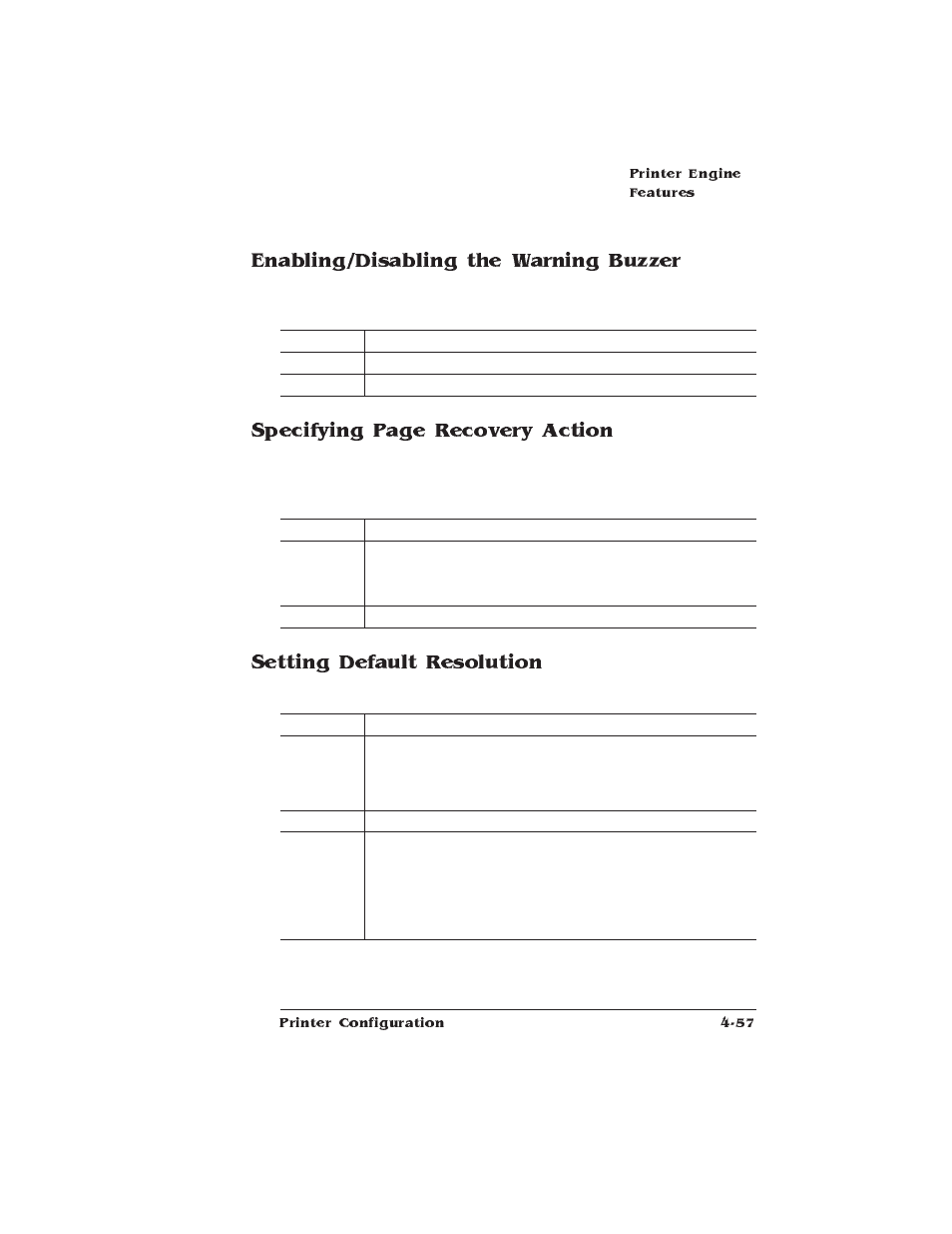 Enabling/disabling the warning buzzer, Setting default resolution, Specifying page recovery action | HP QMS 1660E User Manual | Page 89 / 314