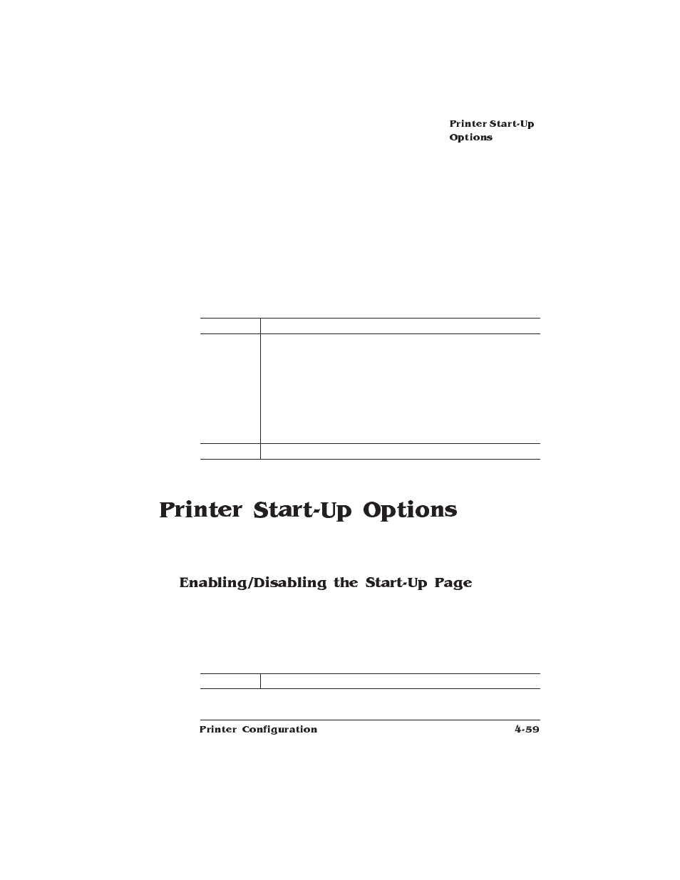 Printer start-up options, Enabling/disabling the start-up page | HP QMS 1660E User Manual | Page 91 / 314