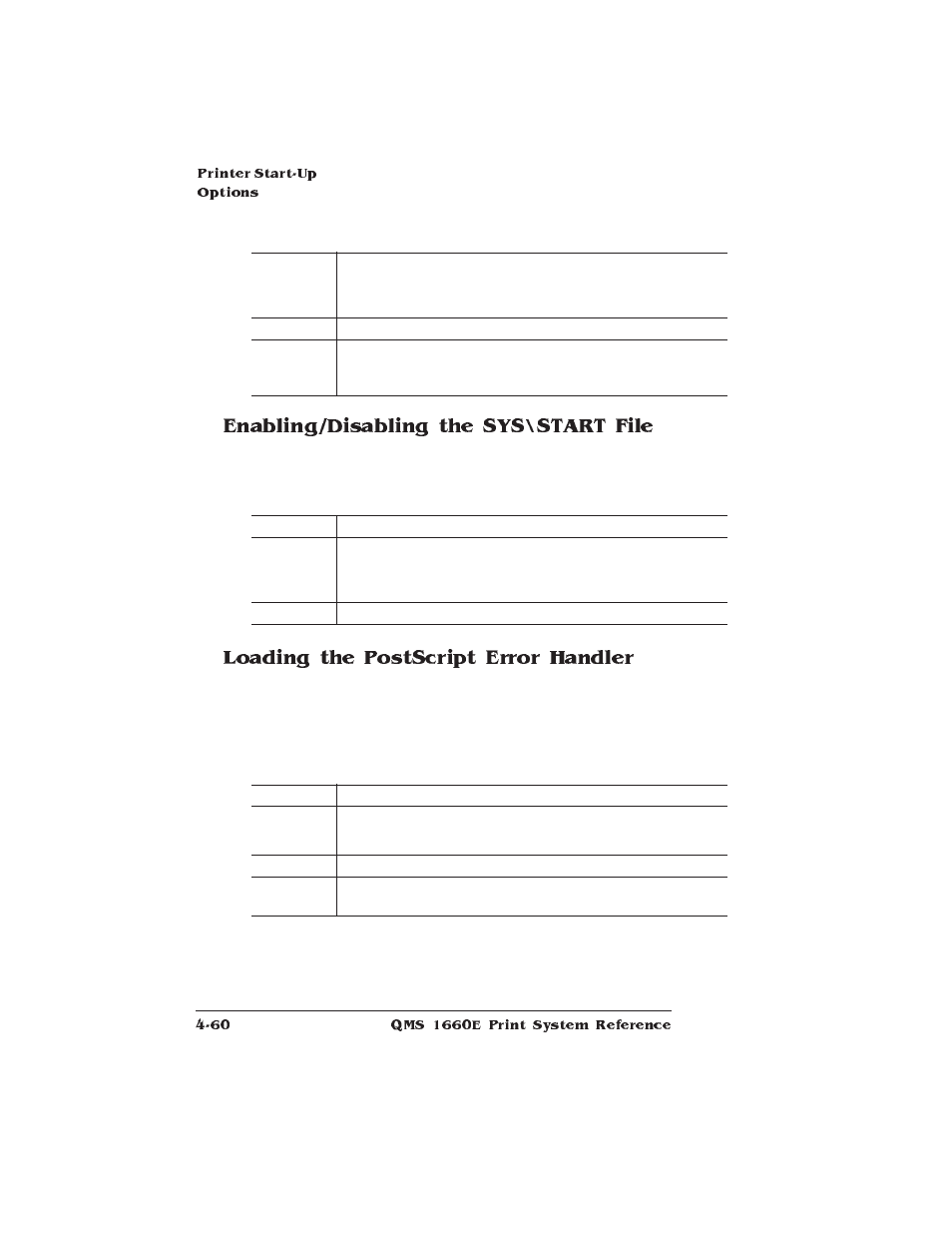 Enabling/disabling the sys\start file, Loading the postscript error handler | HP QMS 1660E User Manual | Page 92 / 314