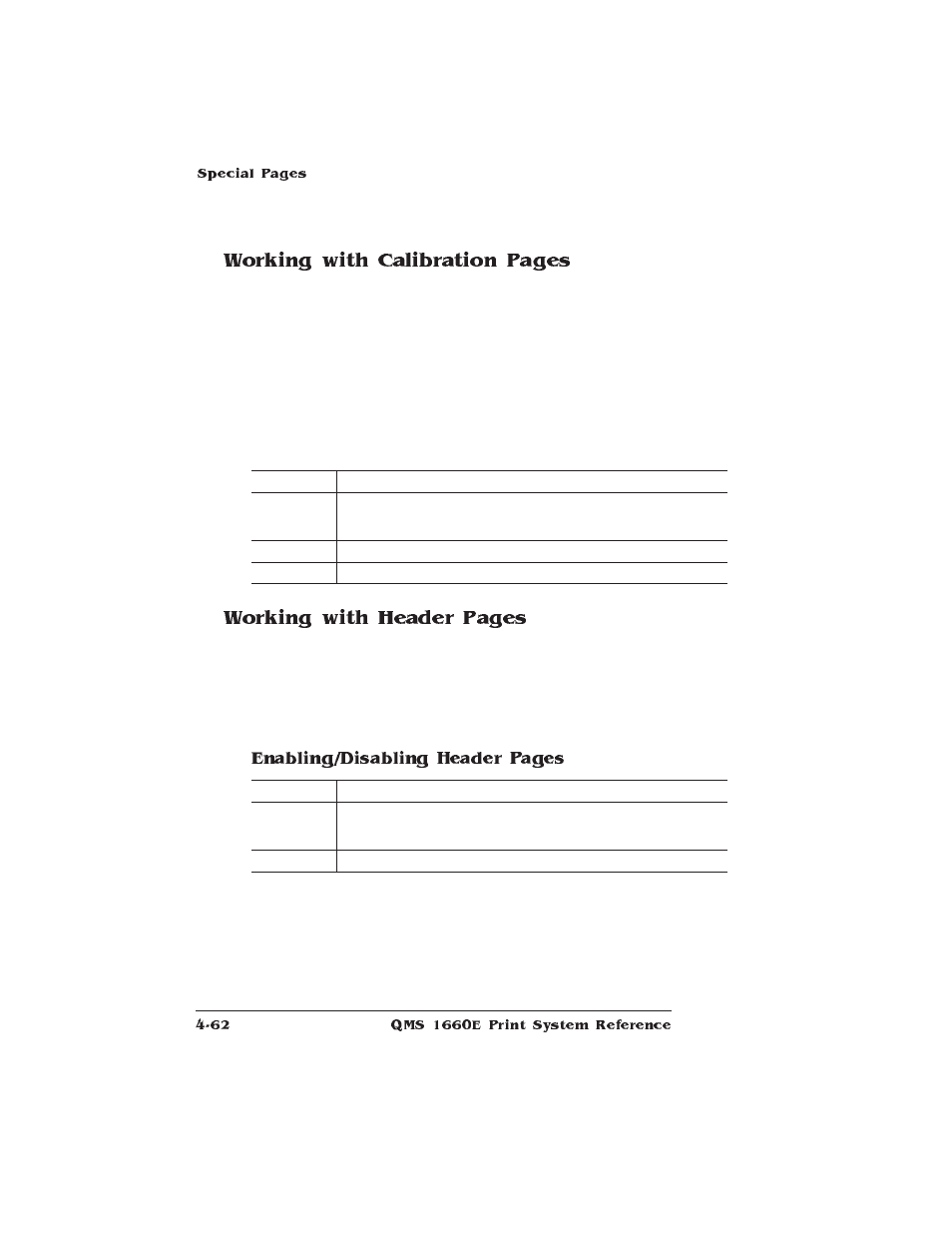 Working with calibration pages, Working with header pages, Enabling/disabling header pages | HP QMS 1660E User Manual | Page 94 / 314