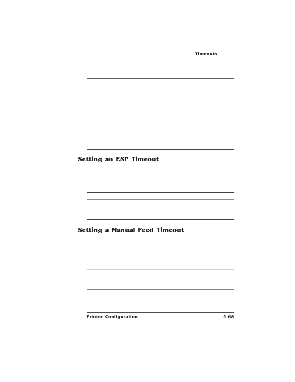 Setting an esp timeout, Setting a manual feed timeout | HP QMS 1660E User Manual | Page 97 / 314