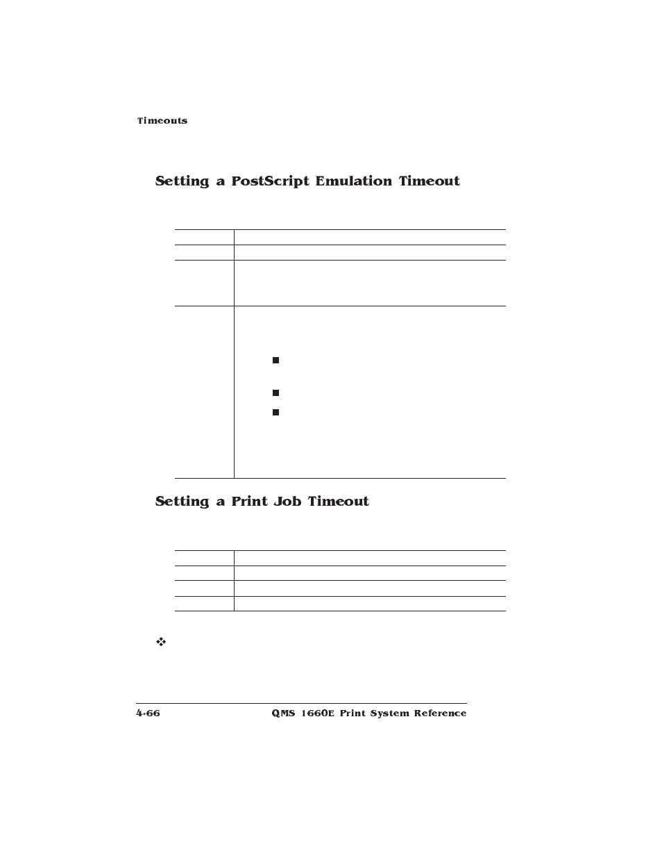 Setting a postscript emulation timeout, Setting a print job timeout | HP QMS 1660E User Manual | Page 98 / 314