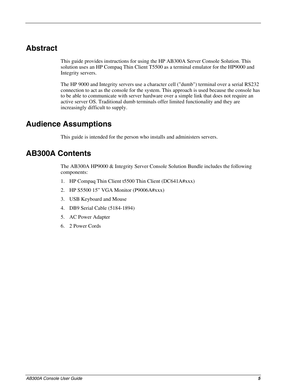 Abstract, Audience assumptions, Ab300a contents | HP AB300A User Manual | Page 5 / 16