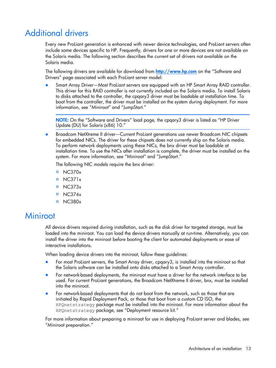 Additional drivers, Miniroot | HP 10 User Manual | Page 13 / 54