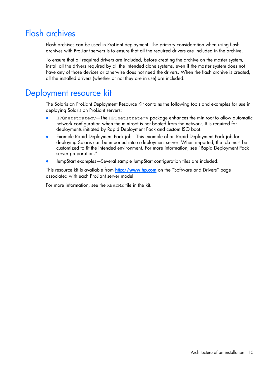 Flash archives, Deployment resource kit, See “deployment resource kit | HP 10 User Manual | Page 15 / 54