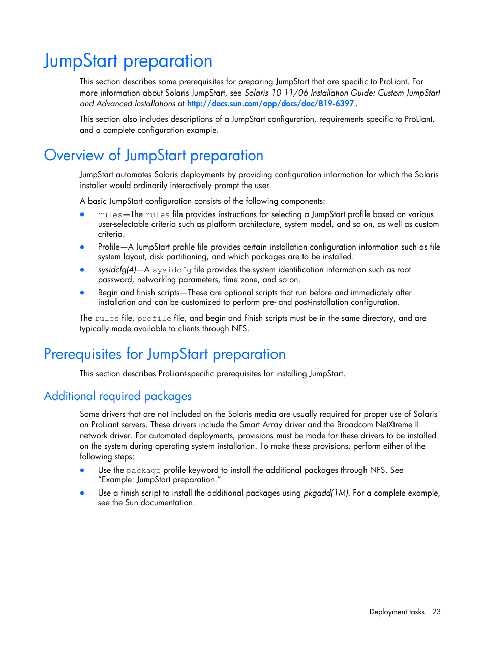 Jumpstart preparation, Overview of jumpstart preparation, Prerequisites for jumpstart preparation | Additional required packages, D “jumpstart preparation, See “jumpstart preparation, Jumpstart, Preparation | HP 10 User Manual | Page 23 / 54