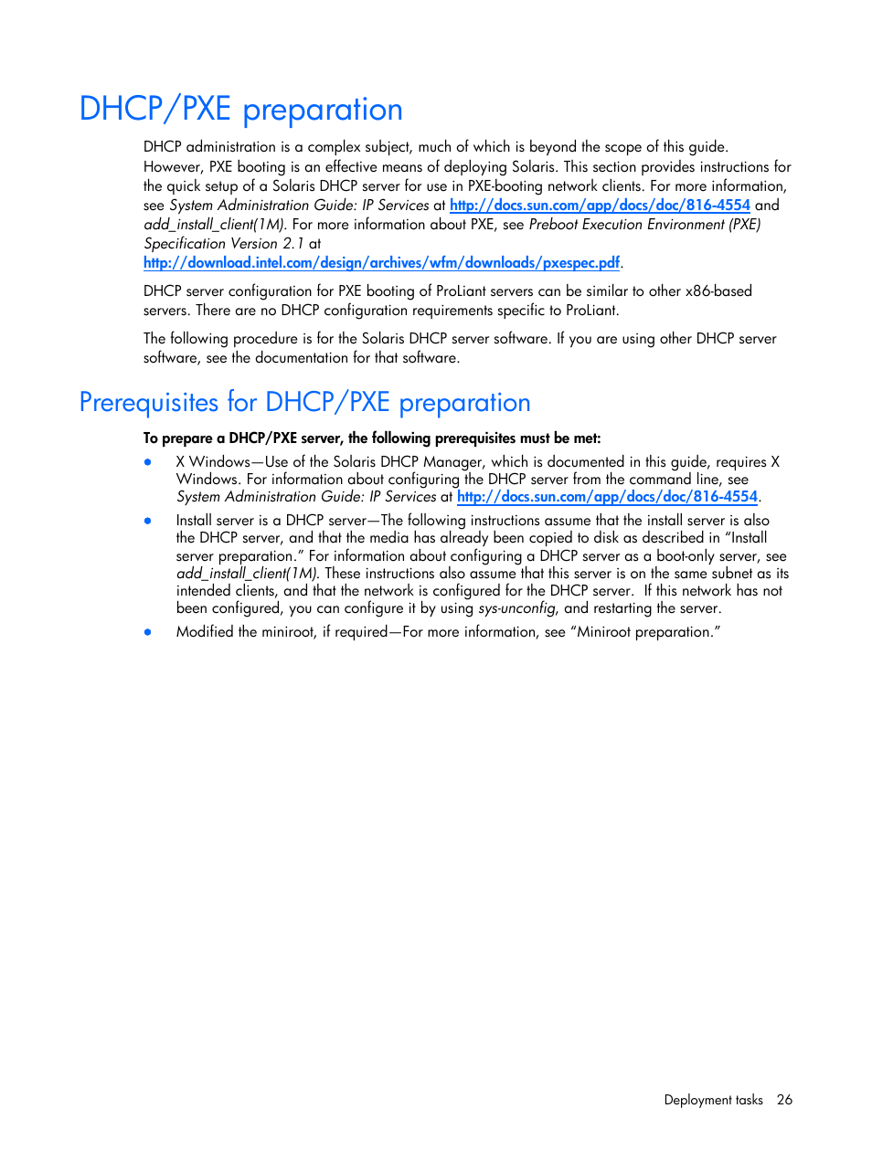 Dhcp/pxe preparation, Prerequisites for dhcp/pxe preparation | HP 10 User Manual | Page 26 / 54