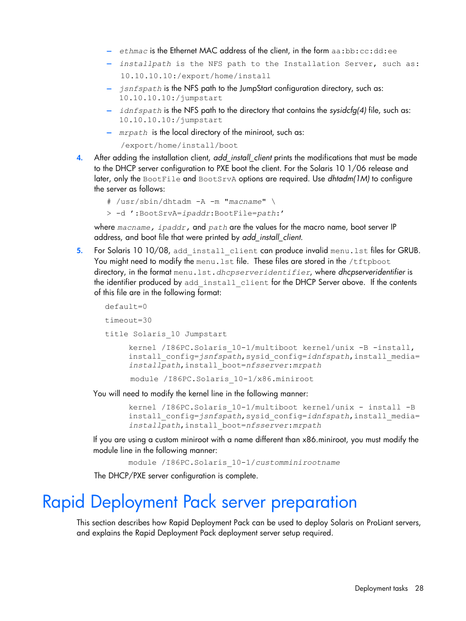 Rapid deployment pack server preparation | HP 10 User Manual | Page 28 / 54