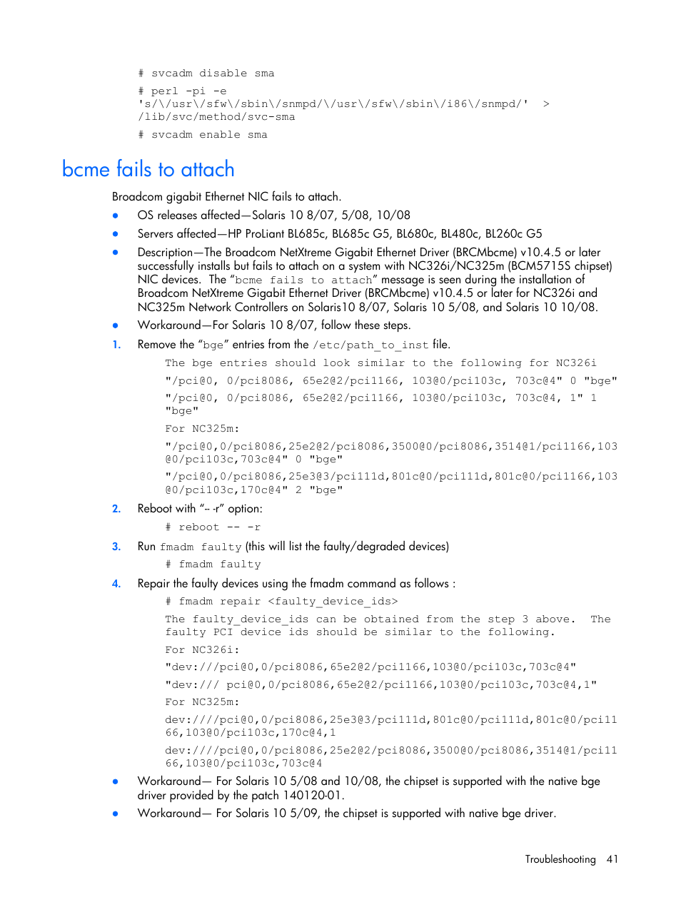 Bcme fails to attach | HP 10 User Manual | Page 41 / 54