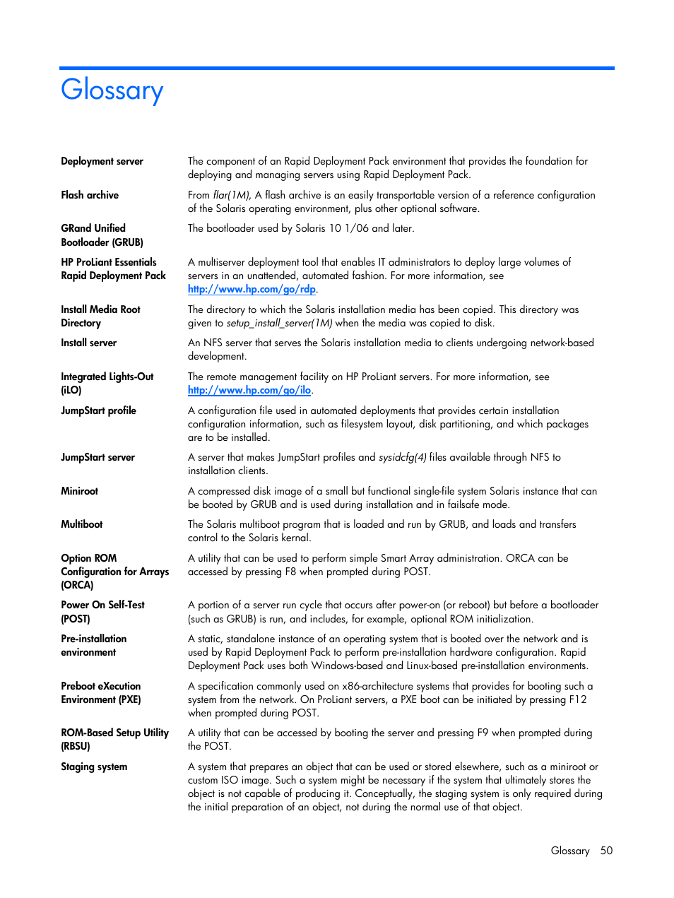 Glossary, See “glossary | HP 10 User Manual | Page 50 / 54