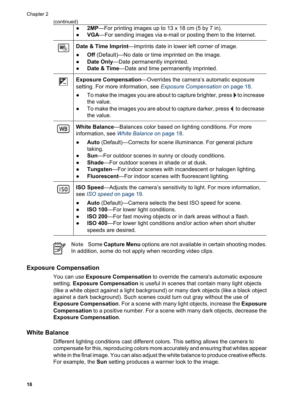 Exposure compensation, White balance | HP M527 User Manual | Page 18 / 46