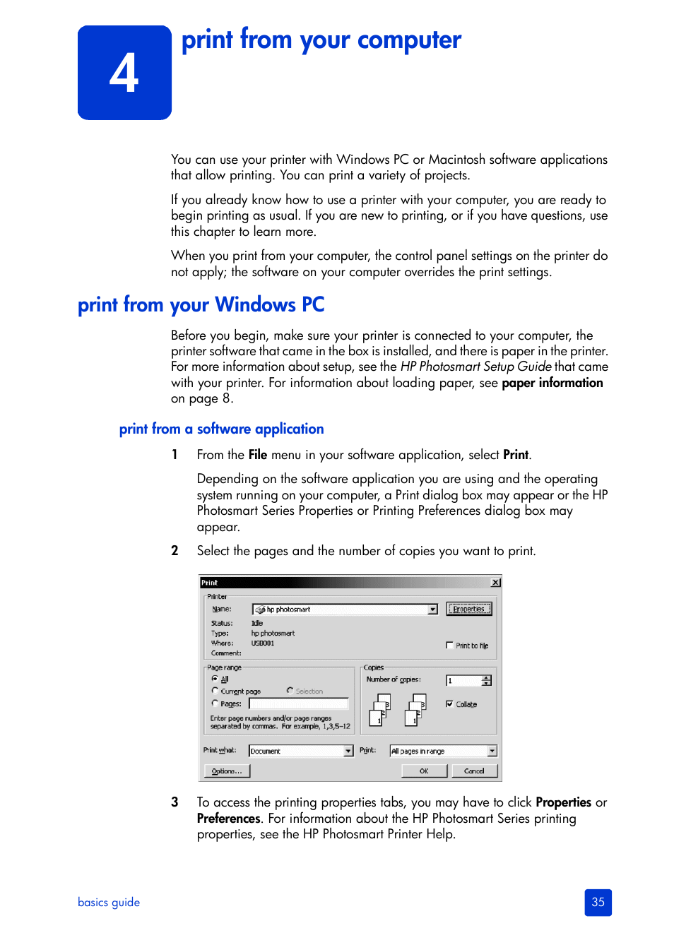 Print from your computer, Print from your windows pc | HP 7600 User Manual | Page 39 / 64