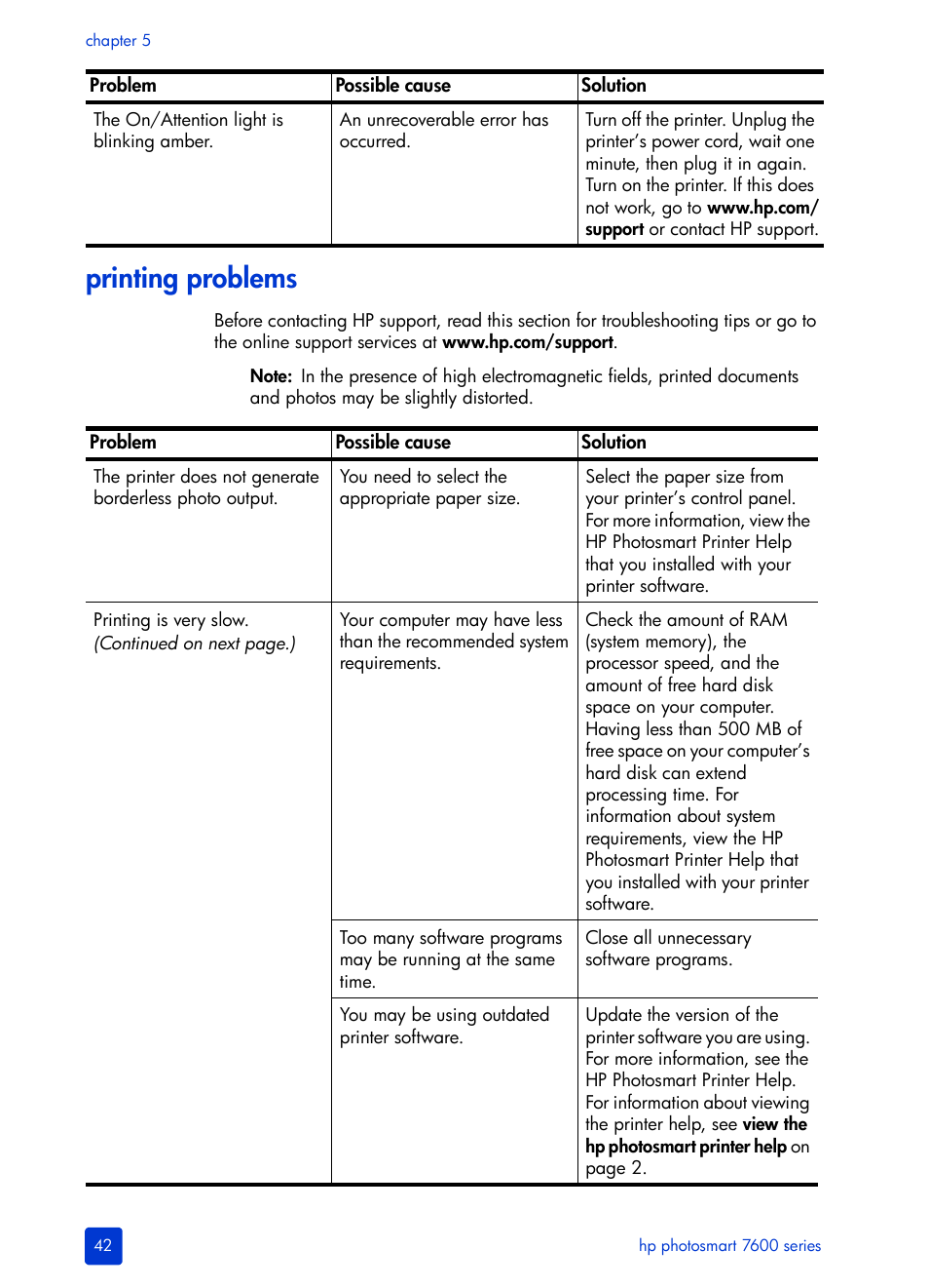 Printing problems | HP 7600 User Manual | Page 46 / 64