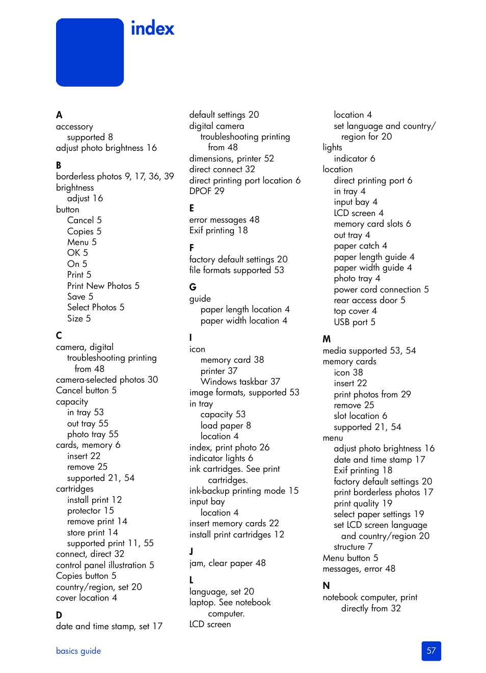 Index | HP 7600 User Manual | Page 61 / 64
