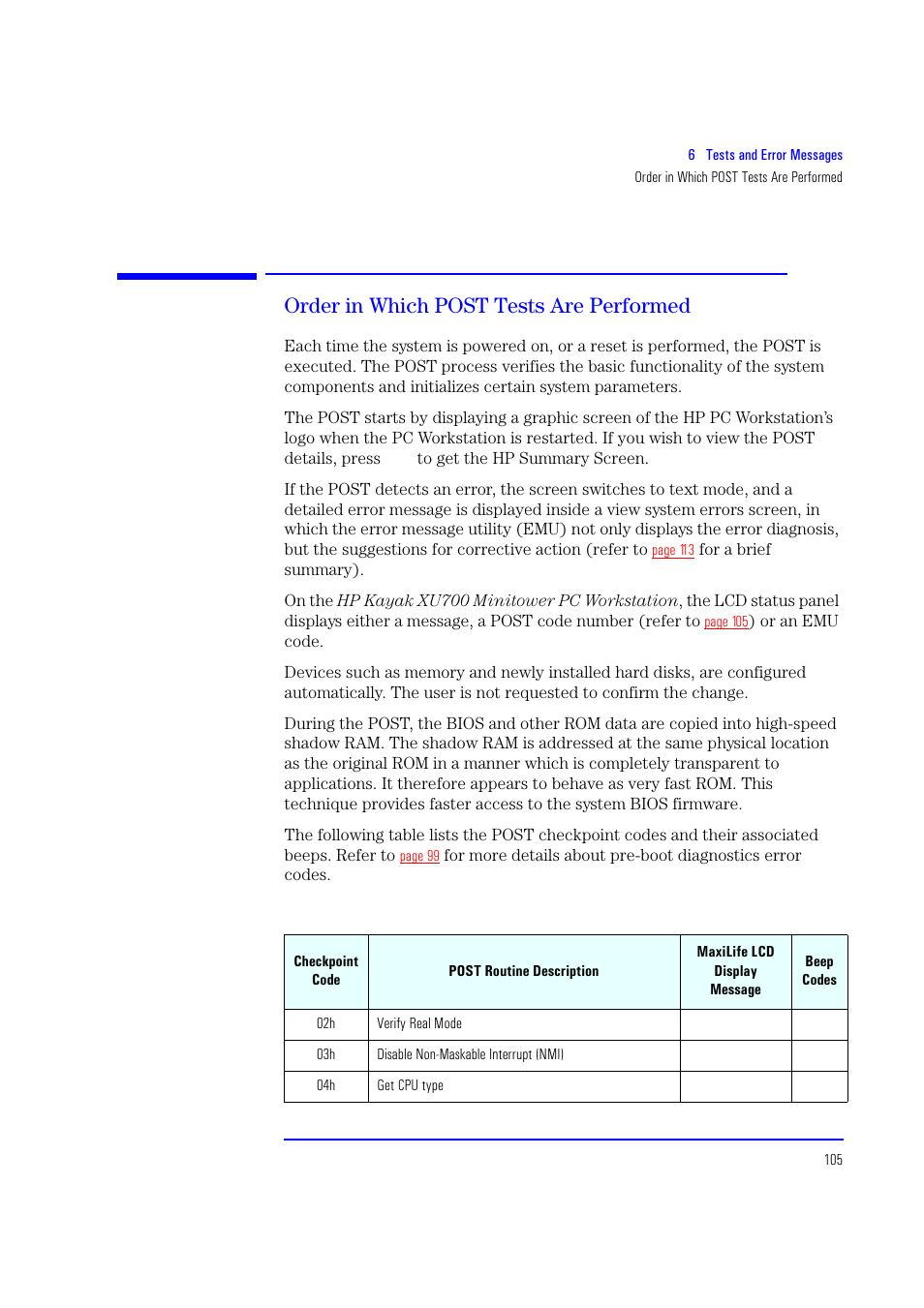 Order in which post tests are performed | HP XU700 User Manual | Page 105 / 124