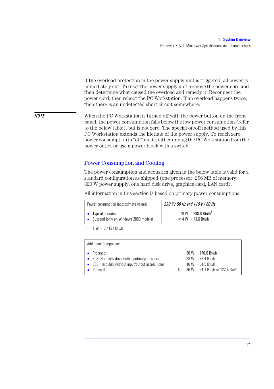 Power consumption and cooling | HP XU700 User Manual | Page 17 / 124