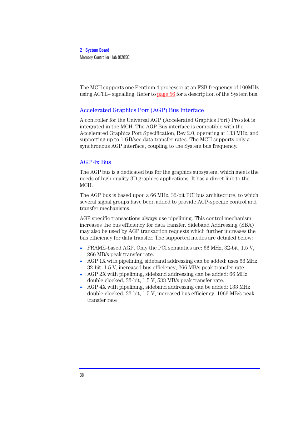 Accelerated graphics port (agp) bus interface, Agp 4x bus | HP XU700 User Manual | Page 38 / 124