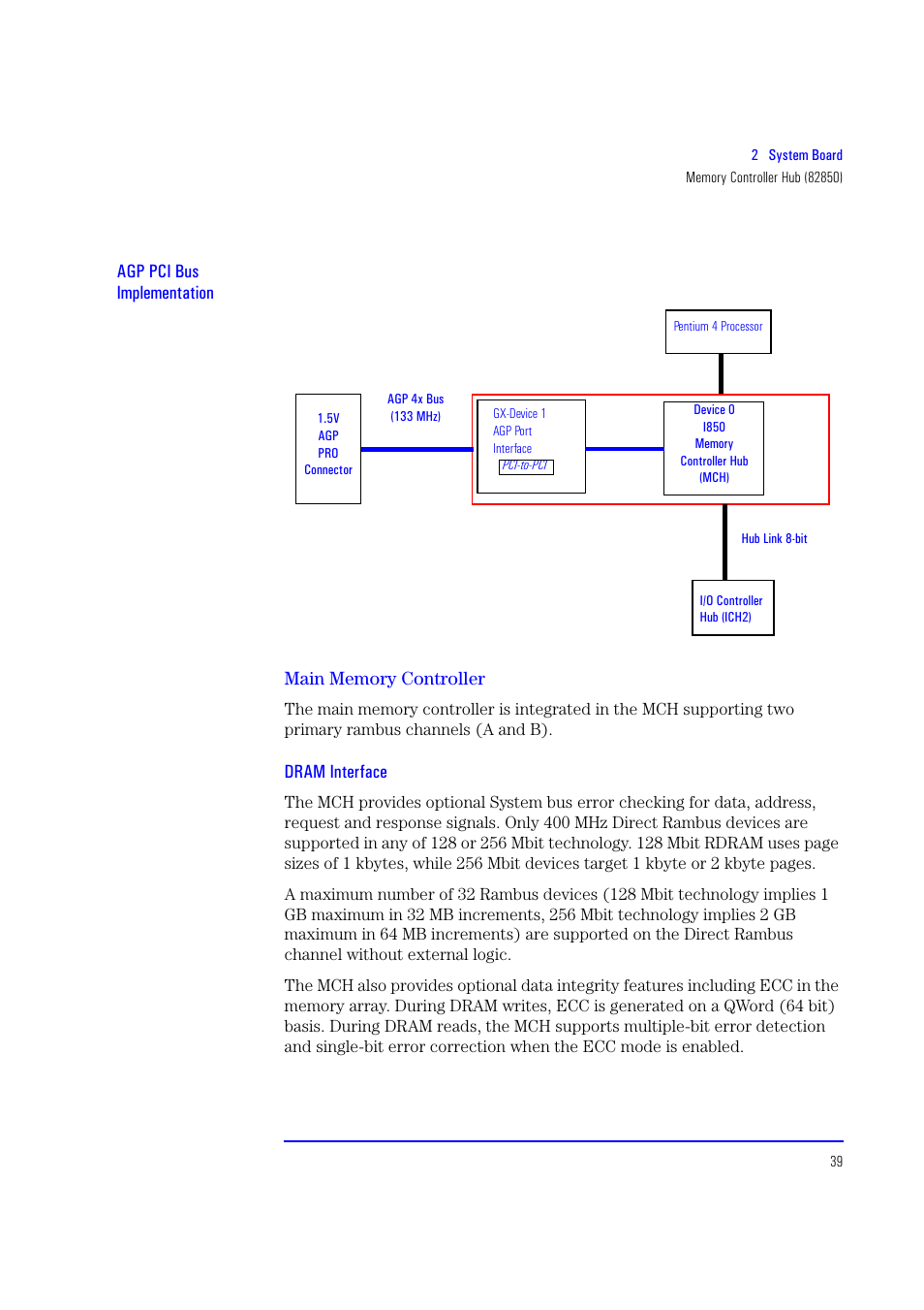 Main memory controller, Dram interface | HP XU700 User Manual | Page 39 / 124