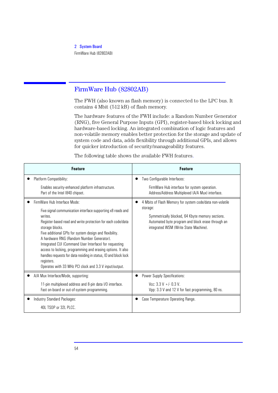 Firmware hub (82802ab) | HP XU700 User Manual | Page 54 / 124