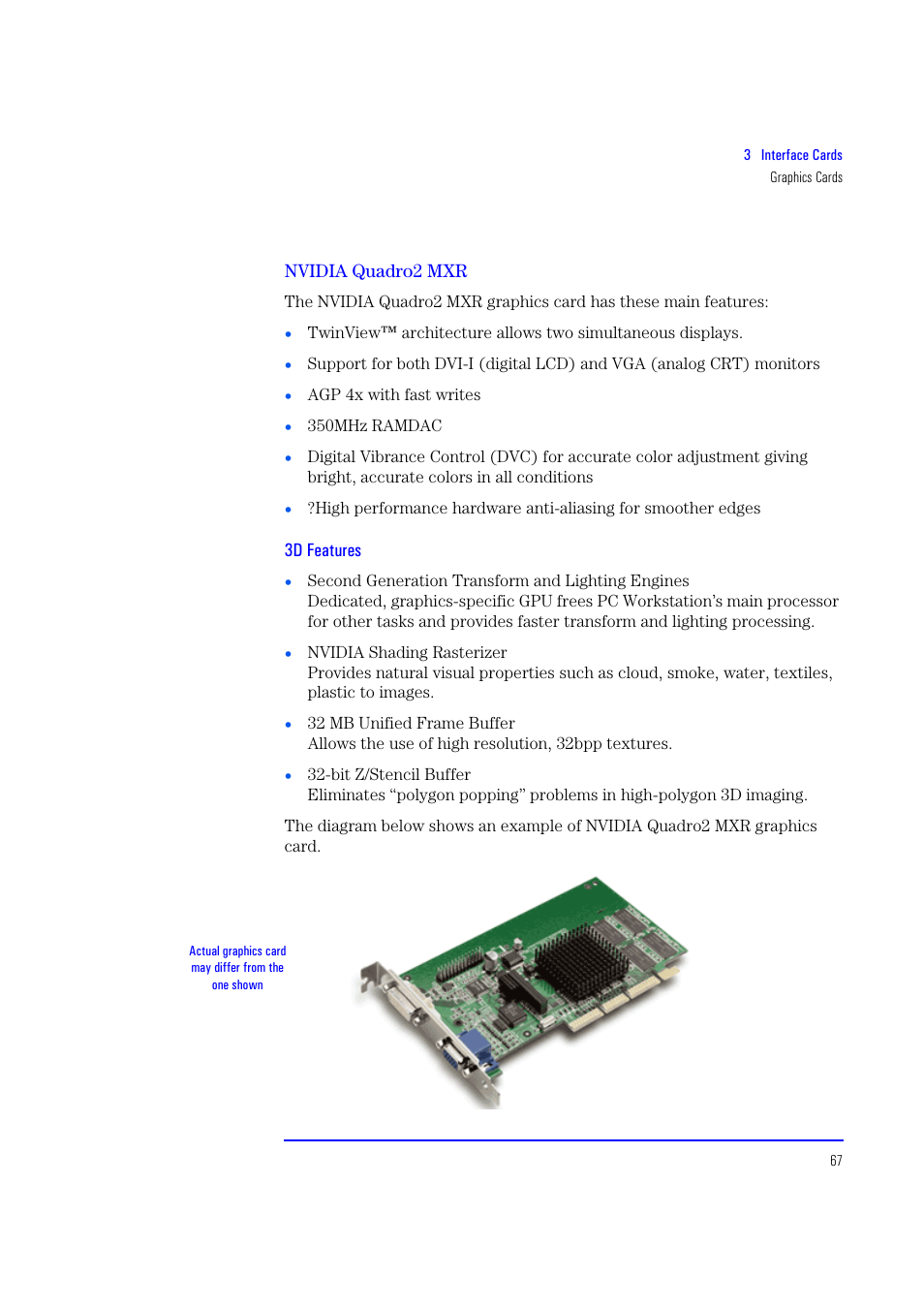 Nvidia quadro2 mxr, 3d features | HP XU700 User Manual | Page 67 / 124