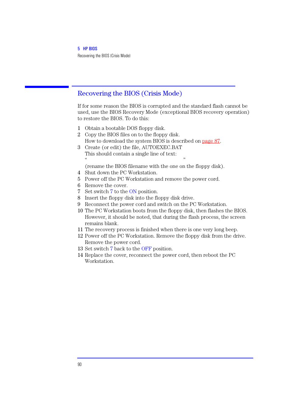 Recovering the bios (crisis mode) | HP XU700 User Manual | Page 90 / 124
