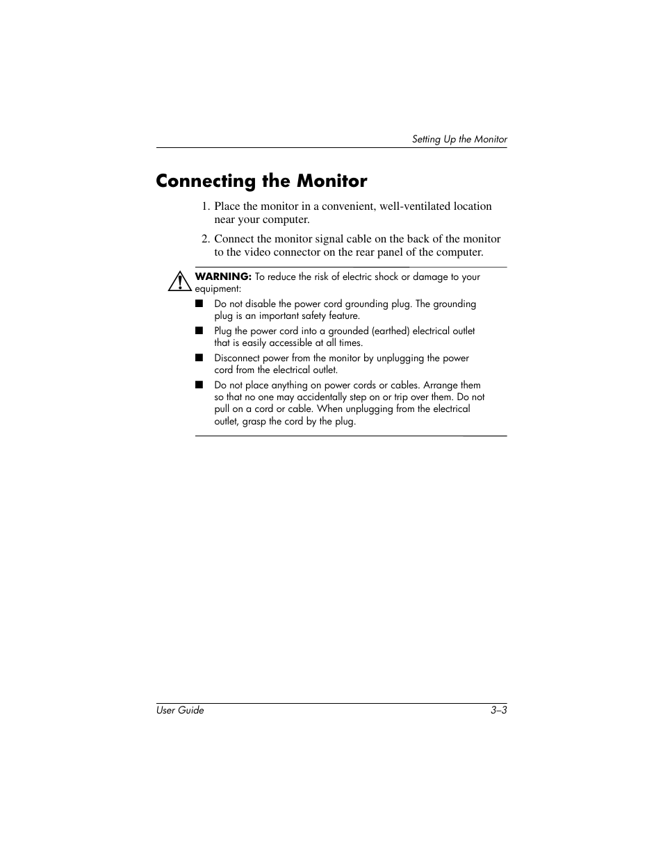 Connecting the monitor, Connecting the monitor –3 | HP 1506 User Manual | Page 17 / 60