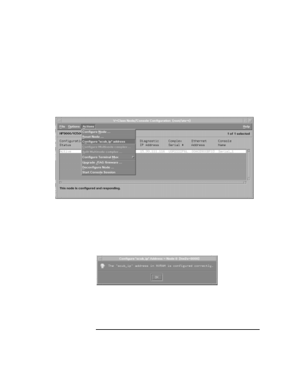 Configure the scub_ip address, Figure 36 ts_config “scub ok” panel | HP 9000 V2600 SCA User Manual | Page 103 / 206