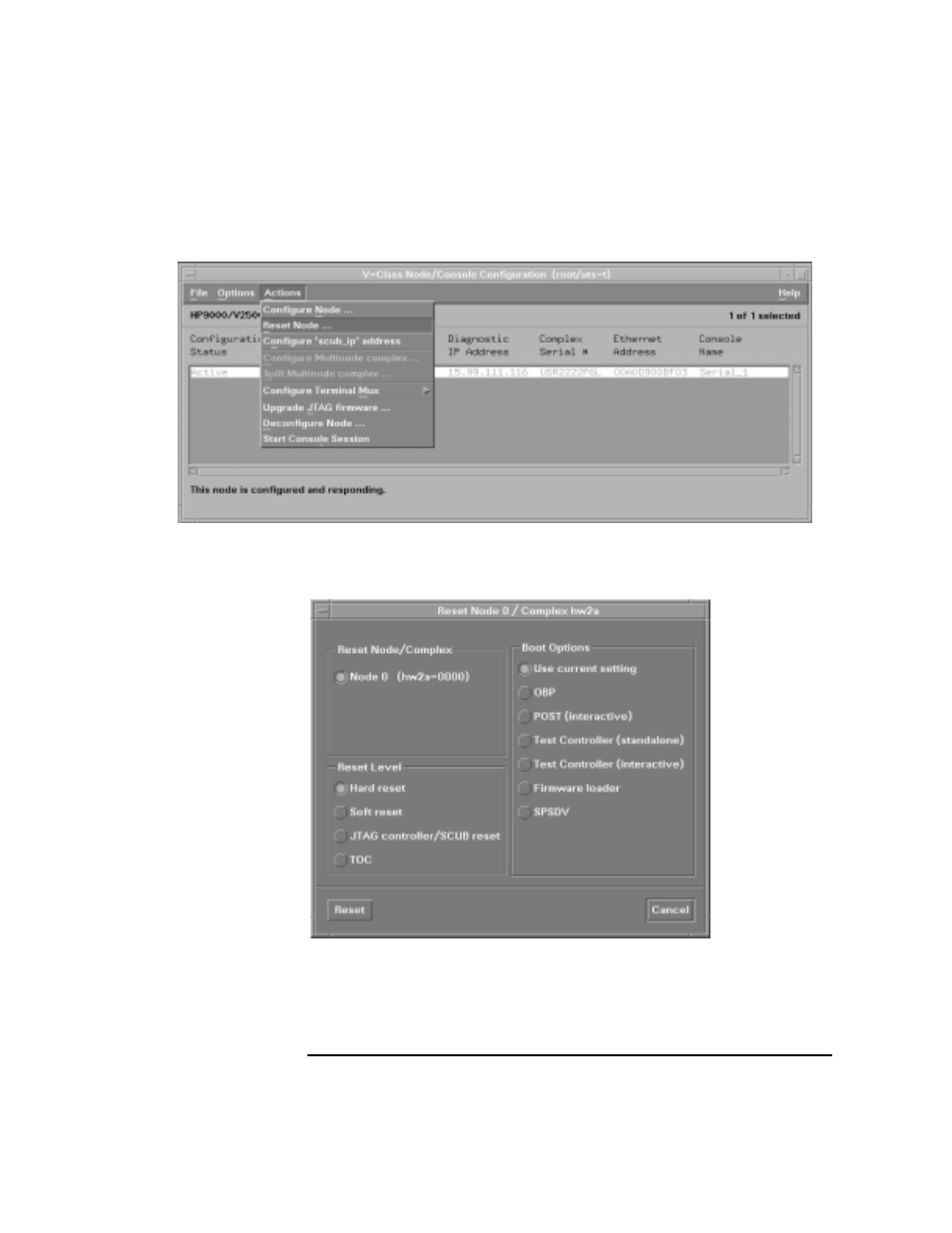 Figure 39 ts_config “reset node” selection, Figure 40 ts_config node reset panel | HP 9000 V2600 SCA User Manual | Page 105 / 206