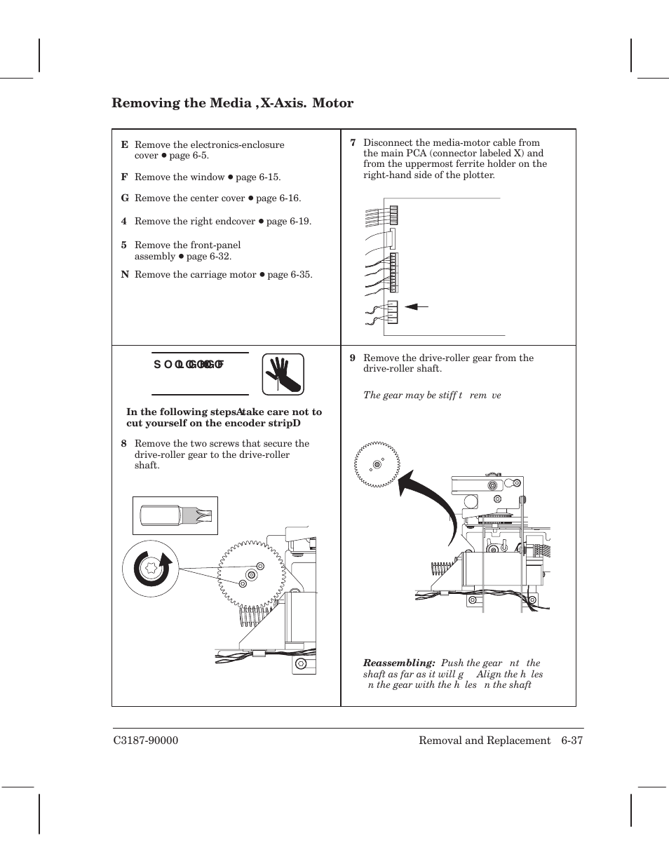 Removing the media ,xćaxis. motor | HP 220 User Manual | Page 101 / 246