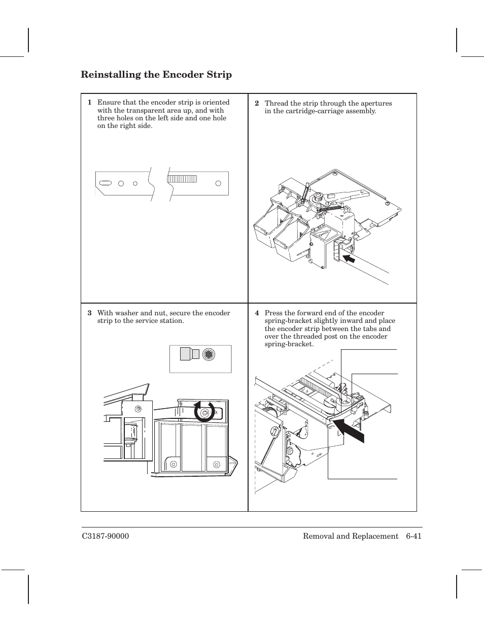 Reinstalling the encoder strip | HP 220 User Manual | Page 105 / 246