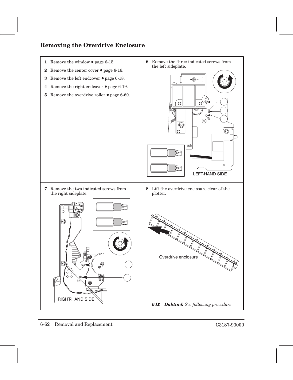 Removing the overdrive enclosure | HP 220 User Manual | Page 126 / 246