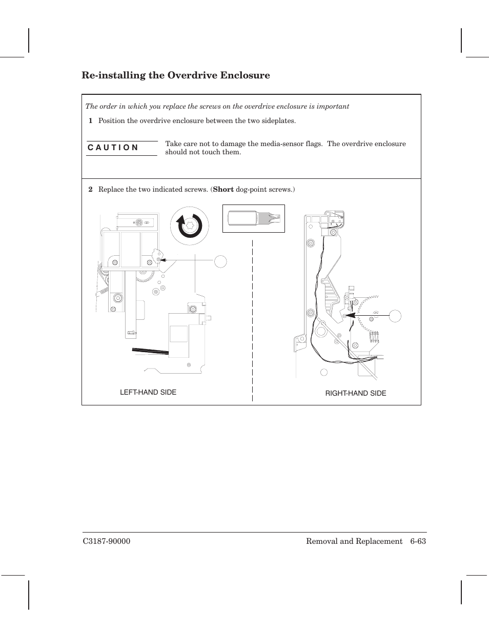 Rećinstalling the overdrive enclosure | HP 220 User Manual | Page 127 / 246